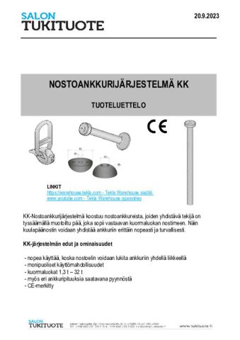 Pikalukittava KK-nostoankkurijärjestelmä, luettelo - 2023-09